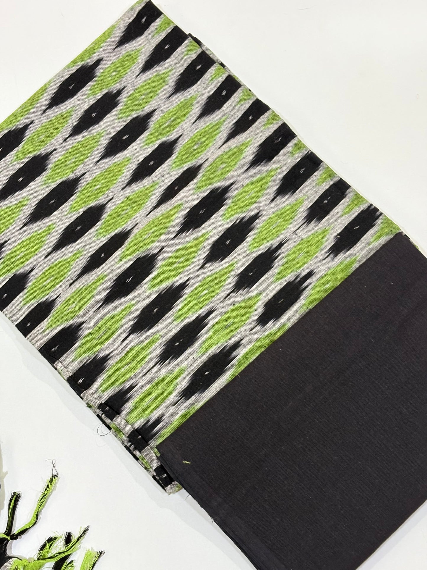 Green and Black | Three Piece |  Ikat | Unstitched Cotton Suit Set