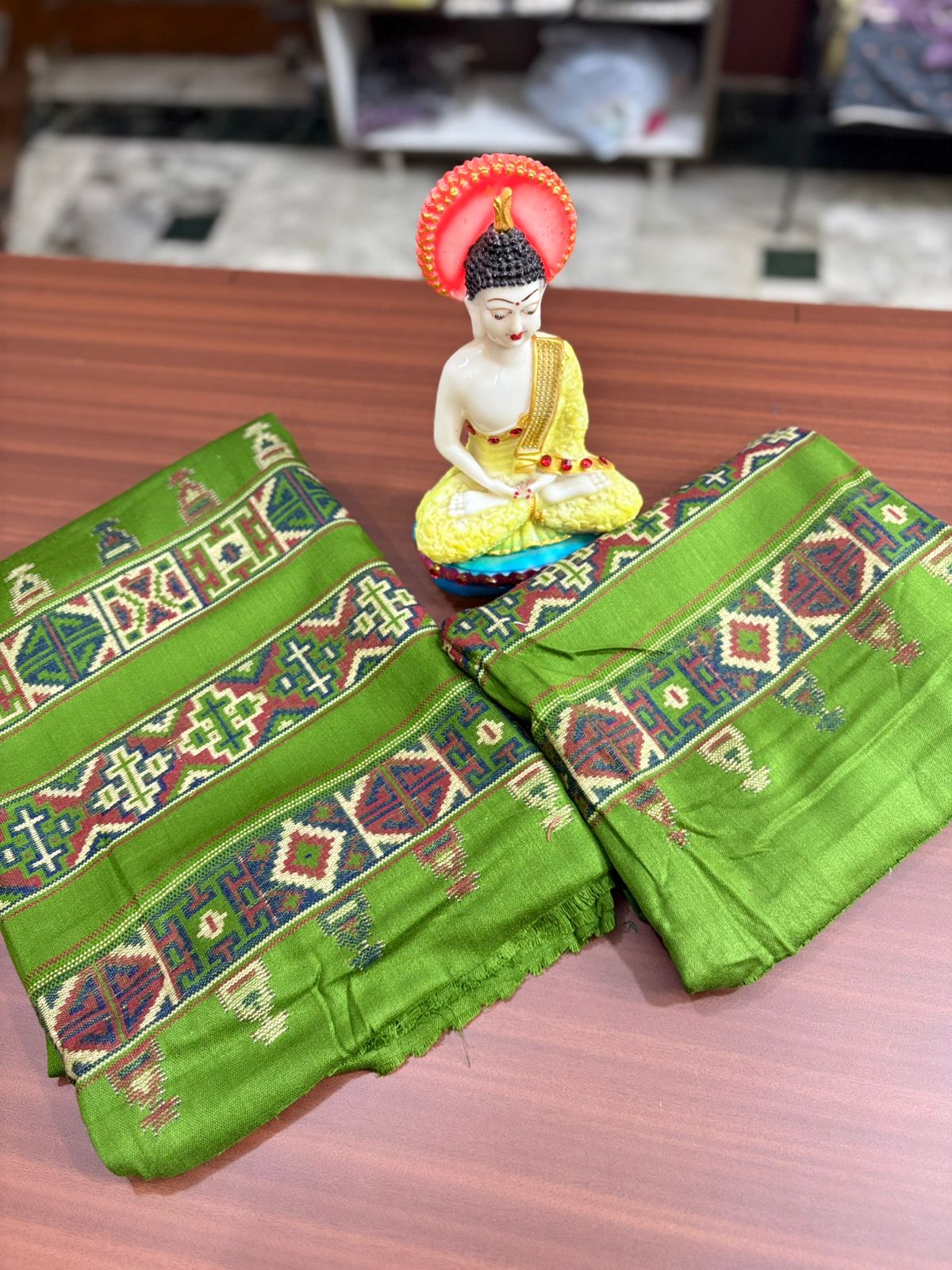 Pistachio Kulu Weave | Three Piece |  Pashmina | Unstitched Woolen Suit Set